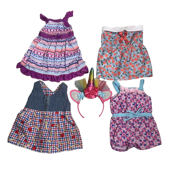 Doll Clothing Outfits for 18" Dresses & Headband Accessory Lot of 5 Pieces EUC - Picture 1 of 12